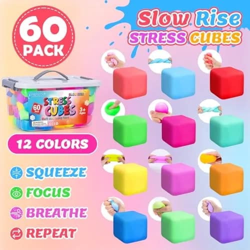 VISCOO 60 Pack Slow Rising Stress Cube 3.6cm (1.4 inch) | Non-Toxic TPR Fidget Toy for Kids & Adults thumbnail 4