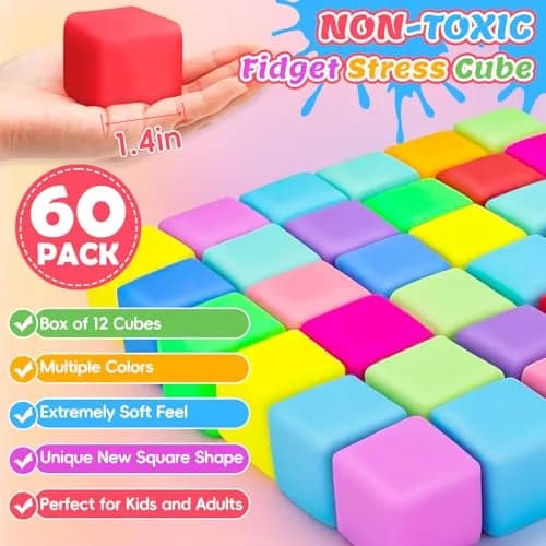 VISCOO 60 Pack Slow Rising Stress Cube 3.6cm (1.4 inch) | Non-Toxic TPR Fidget Toy for Kids & Adults thumbnail 2