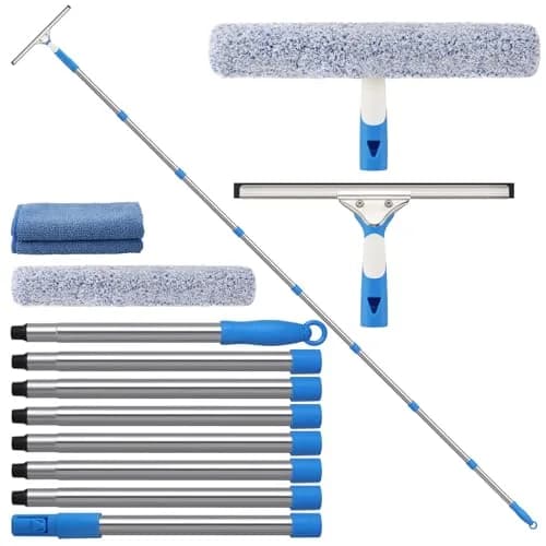 Mitclear 300 cm (10 Feet) Long Squeegee Window Cleaner Tool with Microfiber Scrubber | Streak-Free Outdoor High Window Cleaning thumbnail 1