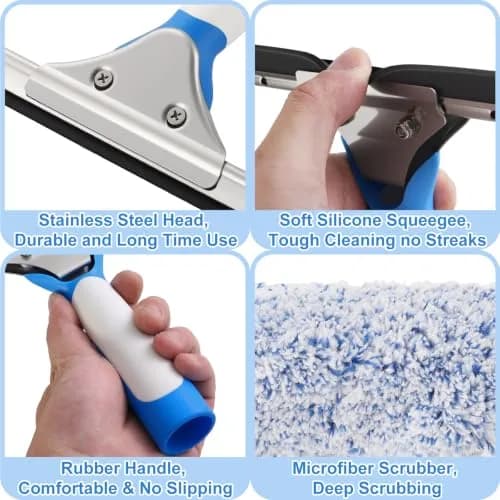 Mitclear 300 cm (10 Feet) Long Squeegee Window Cleaner Tool with Microfiber Scrubber | Streak-Free Outdoor High Window Cleaning thumbnail 4