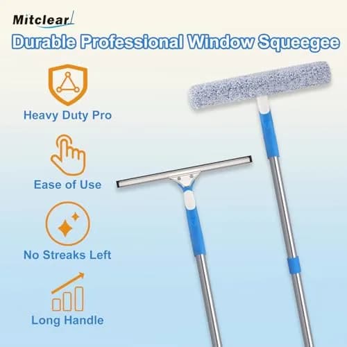 Mitclear 300 cm (10 Feet) Long Squeegee Window Cleaner Tool with Microfiber Scrubber | Streak-Free Outdoor High Window Cleaning thumbnail 2