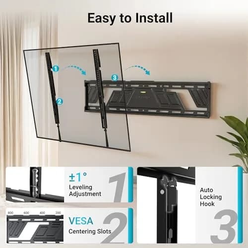 BONTEC Heavy Duty Fixed TV Wall Mount 43-100 Inch TVs, 220 lbs Capacity, VESA 800x600mm | Secure One-Piece Steel Bracket for Large Screens thumbnail 8