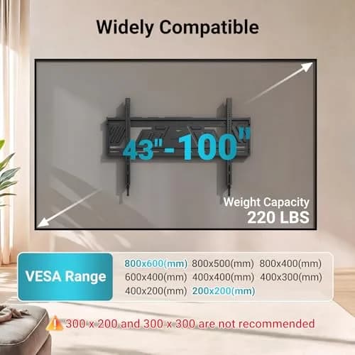 BONTEC Heavy Duty Fixed TV Wall Mount 43-100 Inch TVs, 220 lbs Capacity, VESA 800x600mm | Secure One-Piece Steel Bracket for Large Screens thumbnail 2