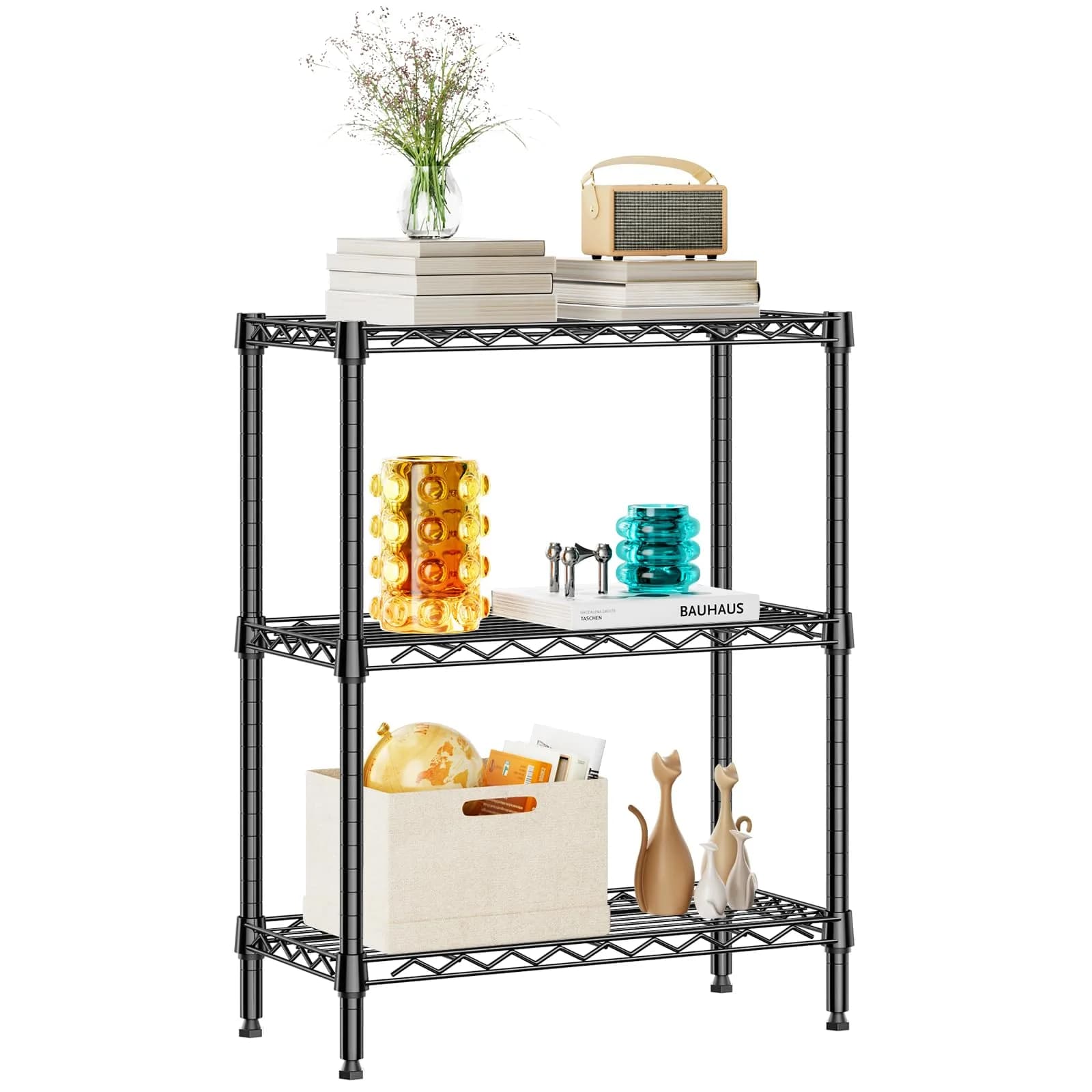 IZEUK 5-Tier Garage Shelving, 17.7"D x 47.2"W x 76.7"H | Heavy Duty Steel Wire Rack with Wheels — Black