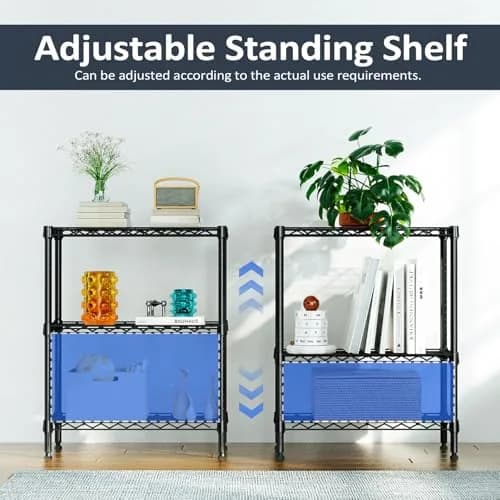 IZEUK 3-Tier Wire Shelving Unit, Small Metal Shelf Rack for Kitchen & Bathroom | 750 lbs Capacity, Black, Adjustable thumbnail 5