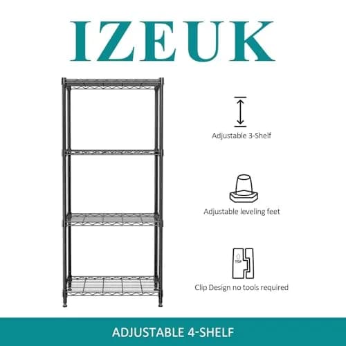 IZEUK 4-Tier Metal Shelf Rack, 24" Black Wire Shelving Unit for Kitchen Storage | Supports Up to 1000 lbs thumbnail 4