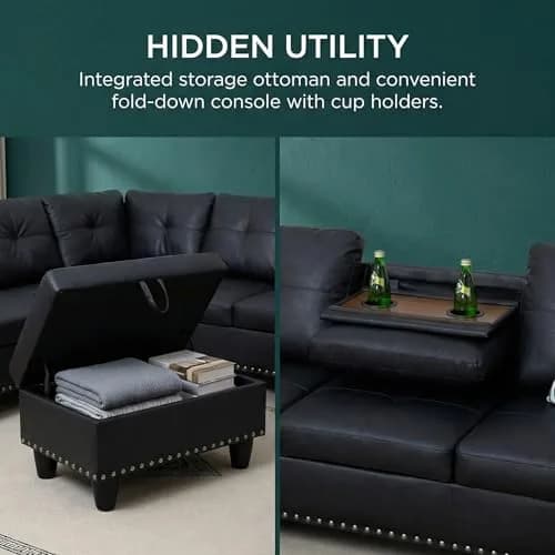 Topcomfy Leather L-Shaped Couch Set 97.5"L x 69.5"W | Modern, Skin-Friendly, Supportive thumbnail 4