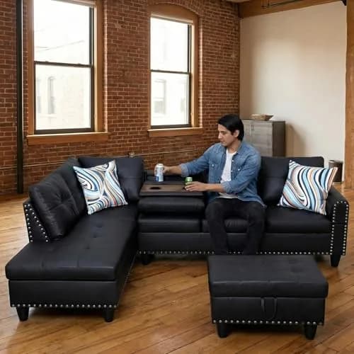 Topcomfy Leather L-Shaped Couch Set 97.5"L x 69.5"W | Modern, Skin-Friendly, Supportive thumbnail 3