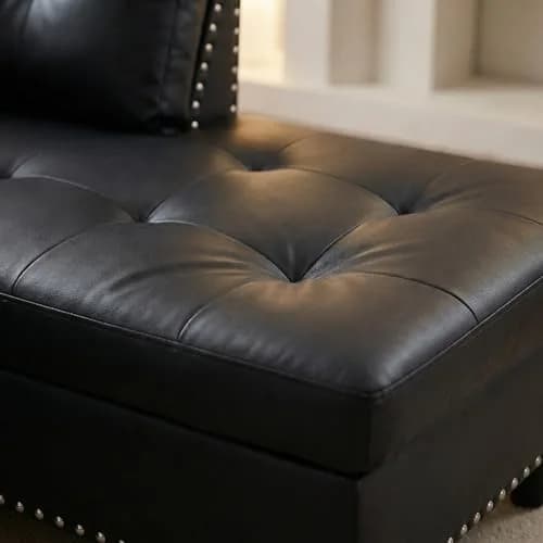 Topcomfy Faux Leather Sectional Couch - L Shaped Black | Modular Living Room Sofa thumbnail 8