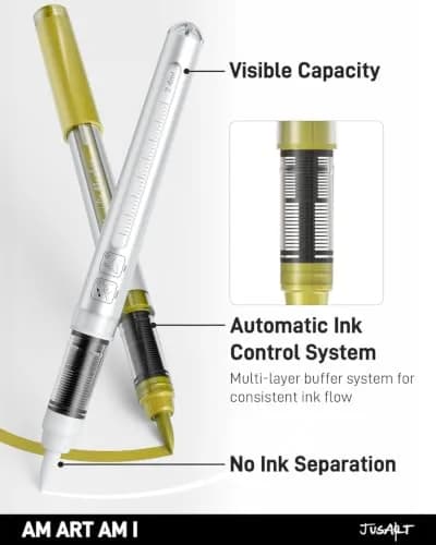 JusArt Gold Acrylic Paint Markers Brush Tip (3-Pack, 1-8mm Lines) | ASTM D4236 Certified thumbnail 2