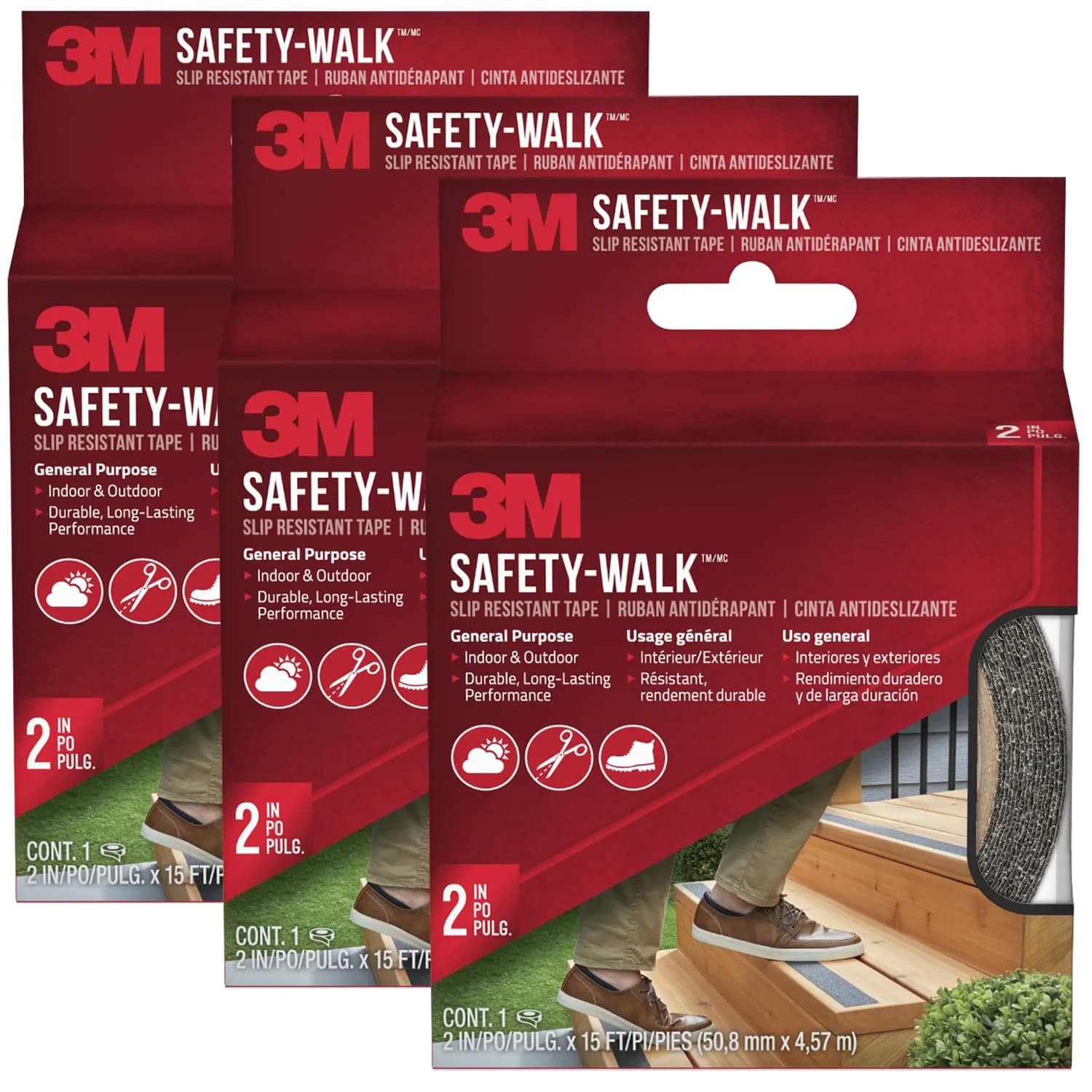 3M Safety-Walk Slip Resistant Tape 5.1 cm x 4.57 m (2 in x 15 ft) Black | Creates Safer Surfaces in Wet Areas — 2-Inch