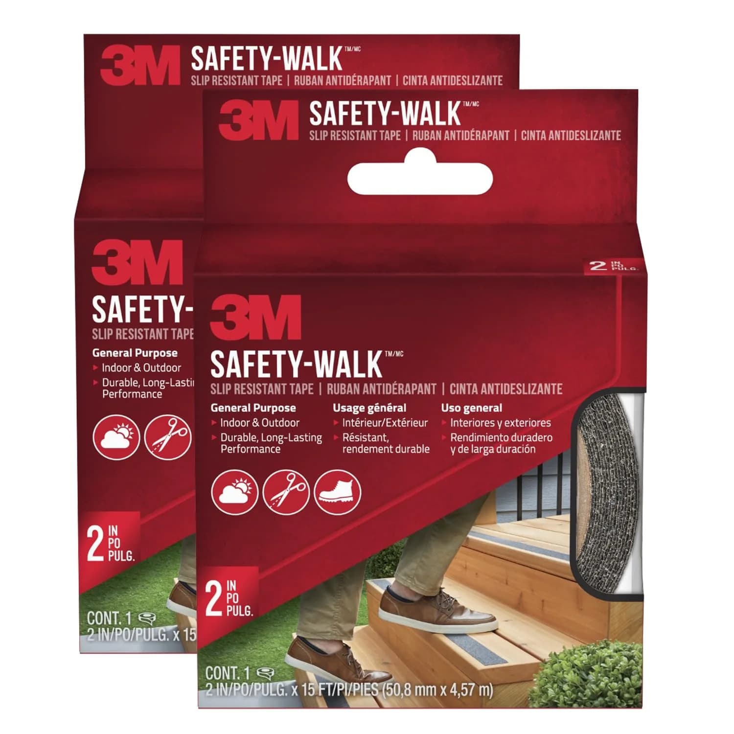 3M Safety-Walk Slip Resistant Tape 5.1 cm x 4.57 m (2 in x 15 ft) Black | Creates Safer Surfaces in Wet Areas — 2-Inch