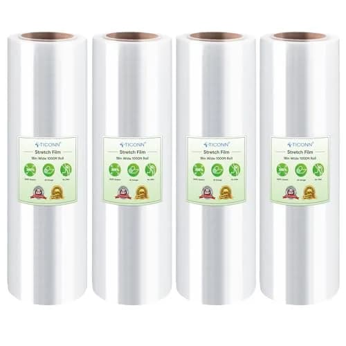 TICONN Stretch Wrap Roll 18 in x 1000 ft (4 Rolls) | Industrial Strength Plastic Film for Moving Furniture & Pallets thumbnail 1