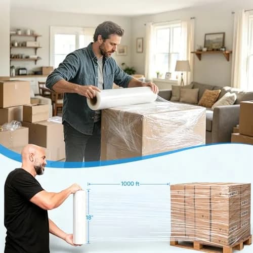 TICONN Stretch Wrap Roll 18 in x 1000 ft (4 Rolls) | Industrial Strength Plastic Film for Moving Furniture & Pallets thumbnail 4