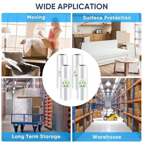 TICONN Stretch Wrap Roll 18 in x 1000 ft (4 Rolls) | Industrial Strength Plastic Film for Moving Furniture & Pallets thumbnail 6