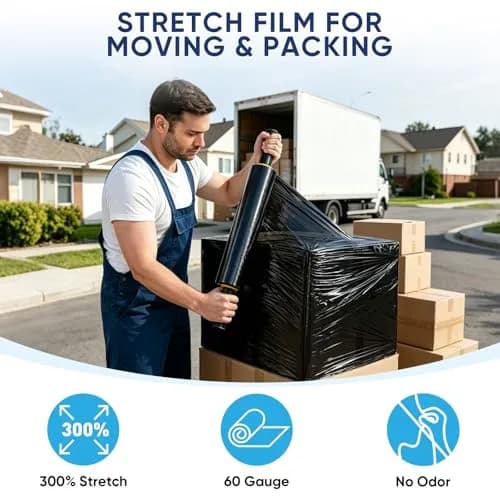 TICONN Stretch Wrap Roll, 15 in x 1000 ft Plastic Wrap with Handles | Industrial Strength for Moving Furniture thumbnail 5