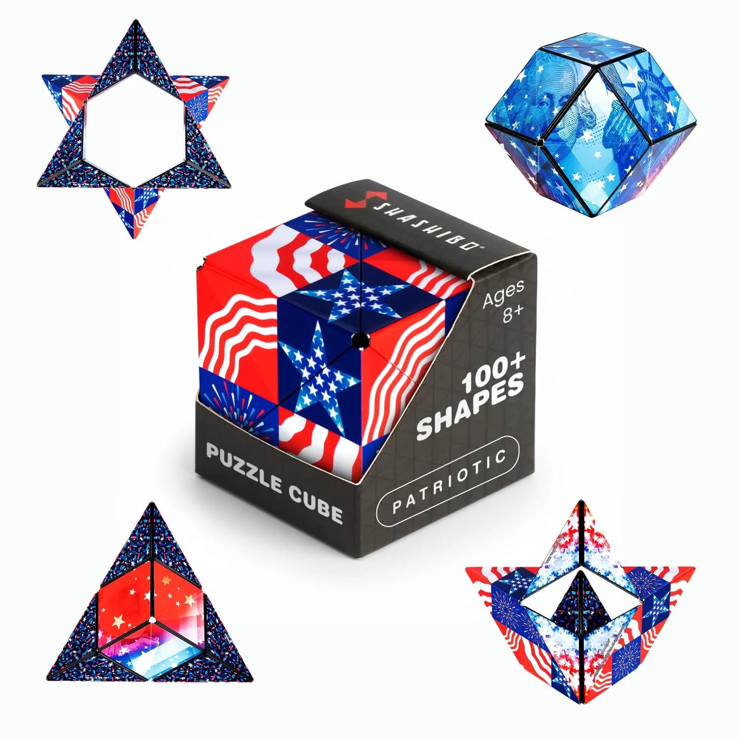 Shashibo DODECA Patriotic Magnetic Puzzle Cube 6.3cm (2.5in) | STEM/STEAM Educational Fidget Toy