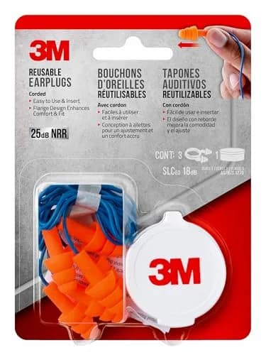 3M Corded Reusable Earplugs 3 Pair (Pack of 3) | NRR 25 dB Noise Reduction thumbnail 4