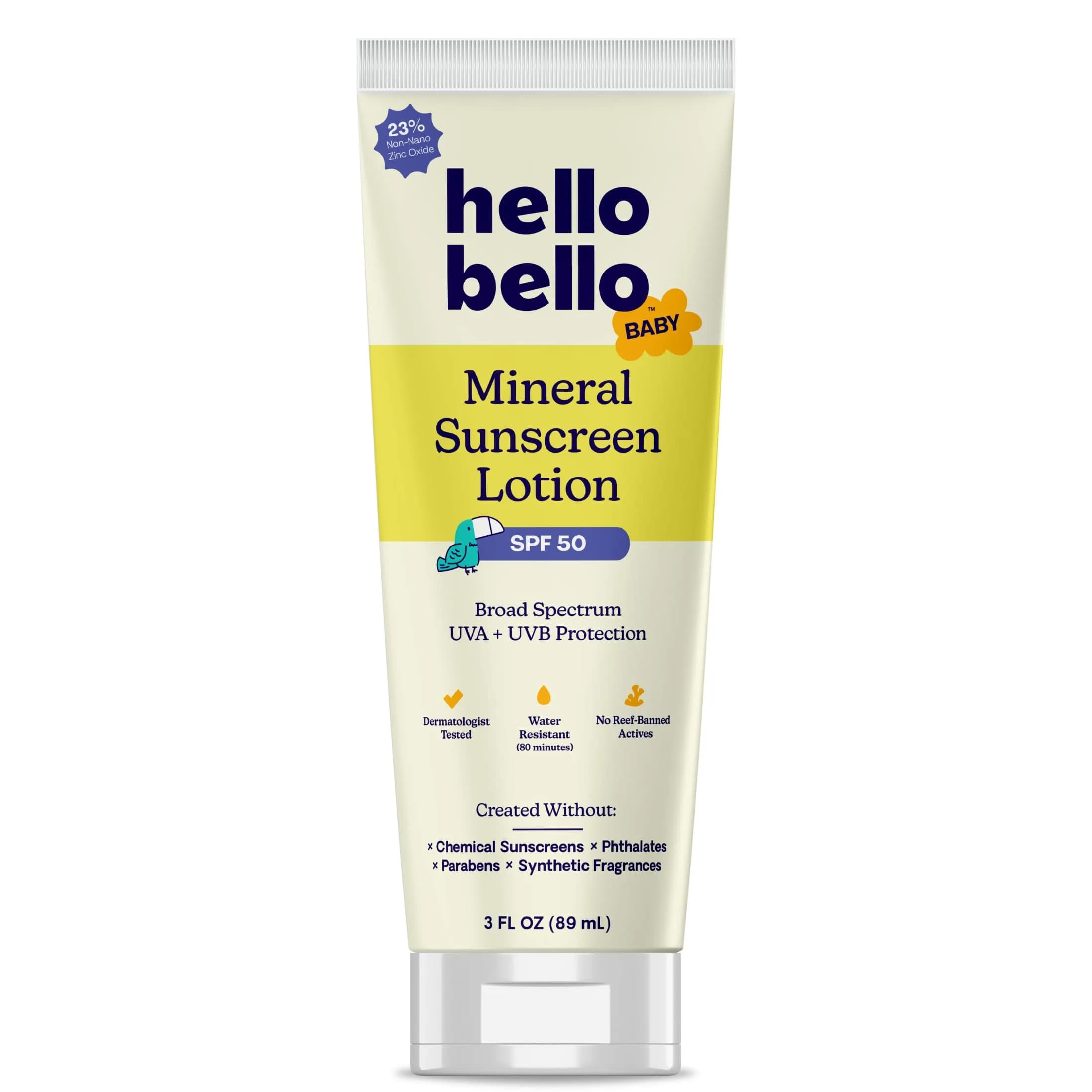 Hello Bello Baby Mineral Sunscreen Lotion SPF 50, 89ml (3 fl oz) | Broad Spectrum UVA/UVB Protection