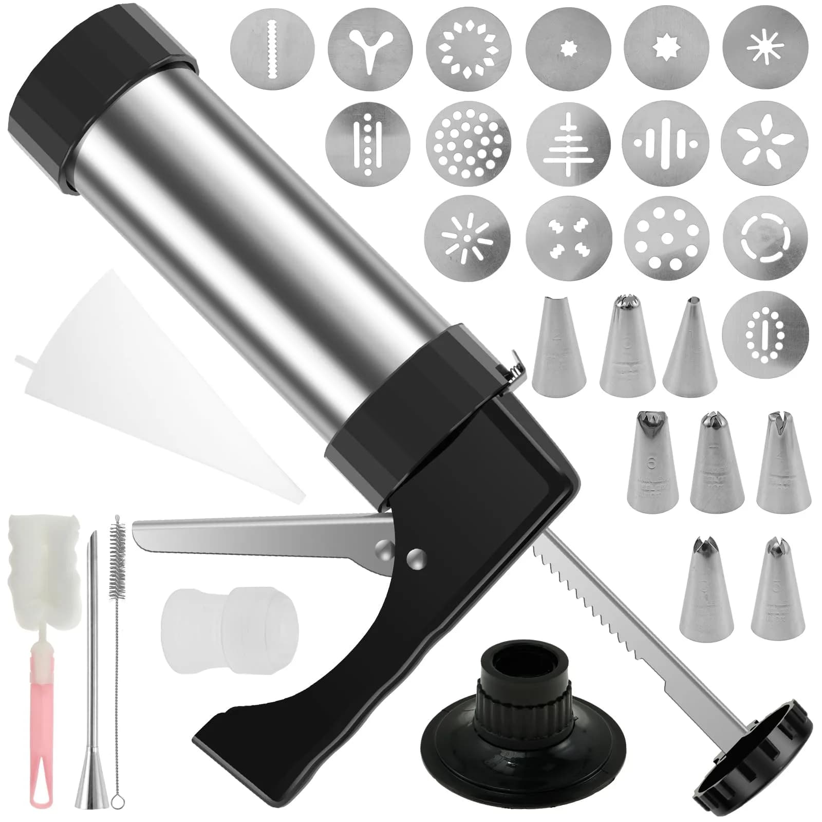 bigjvbfv Stainless Steel Churro Maker Machine with 3 Tips & Filling Injector | Heavy Duty Cookie Press Gun Kit for DIY Hollow Churros & Spanish Desserts — Color 02