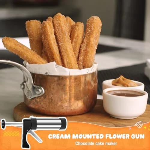 bigjvbfv Churro Maker Machine with 3 Tips & Piping Bag, Stainless Steel, Black | Easy Homemade Churros thumbnail 5