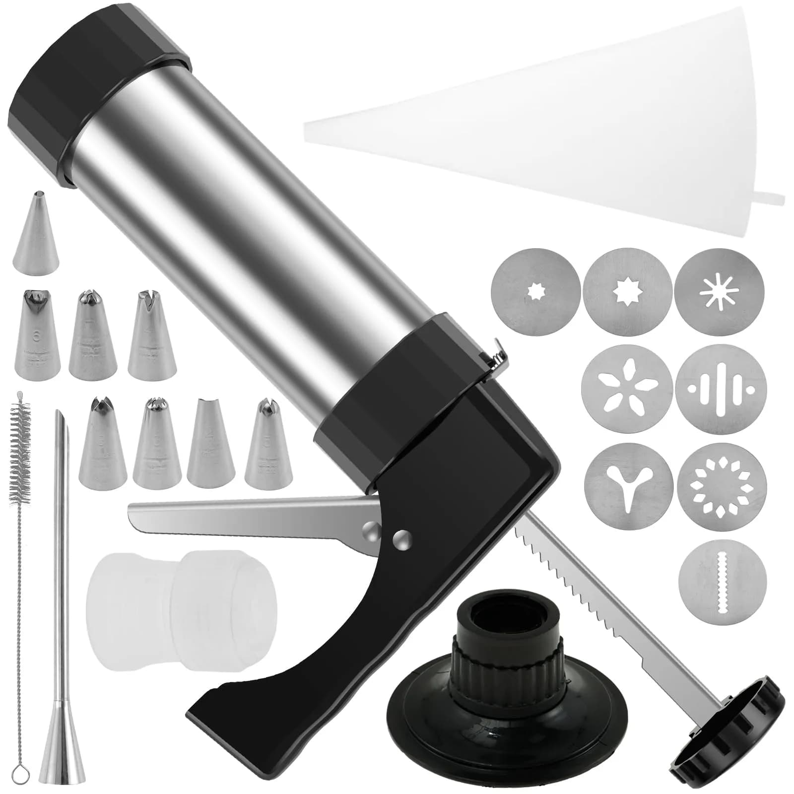 bigjvbfv Stainless Steel Churro Maker Machine with 3 Tips & Filling Injector | Heavy Duty Cookie Press Gun Kit for DIY Hollow Churros & Spanish Desserts — Color 03