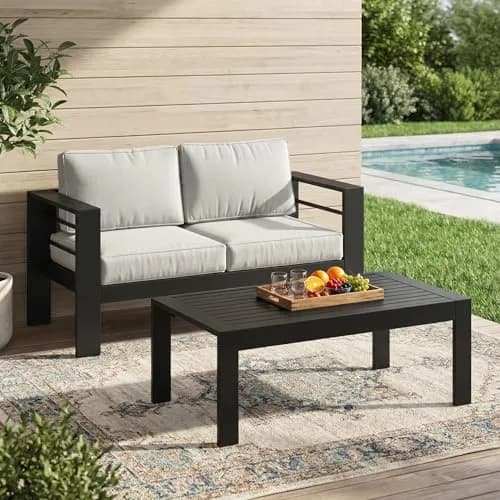 Solaste Aluminum Patio Furniture Set for All Weather | Oversized Metal Outdoor Furniture with 27.5" Deep Seating thumbnail 1