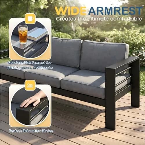 Solaste Aluminum Patio Furniture Set for All Weather | Oversized Metal Outdoor Furniture with 27.5" Deep Seating thumbnail 4
