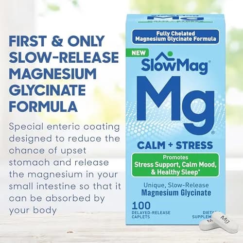 SlowMag Magnesium Glycinate Caplets 100 Count | Slow-Release Calm & Stress Support thumbnail 3