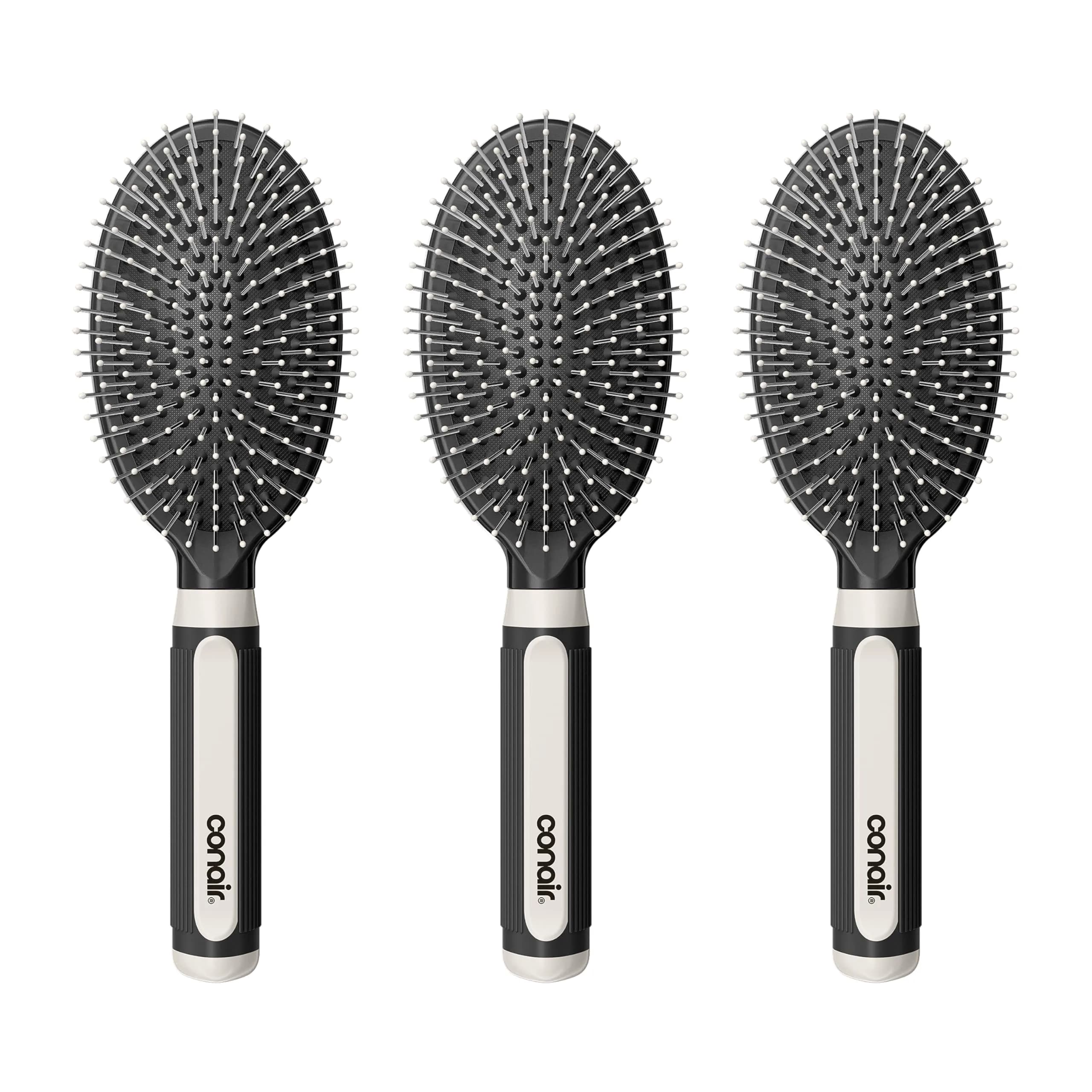 Conair Salon Results 3-Pack Hair Brushes with Metal Bristles & Cushion Base, Black | Detangling & Smoothing for Thick, Curly Hair - main product image