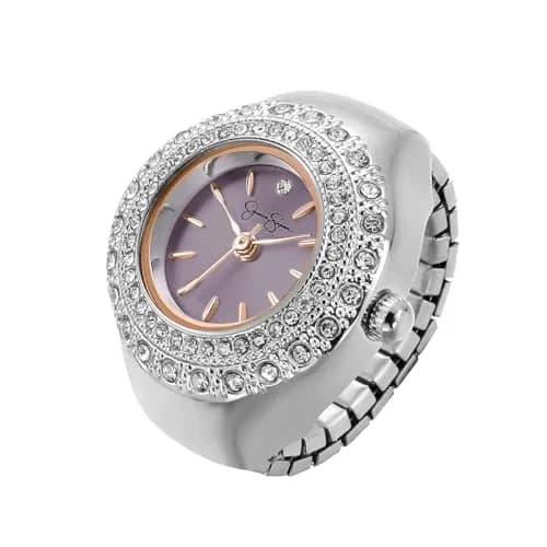 Jessica Simpson Women's Ring Watch – Round Crystal Bezel, Lavender Sunray Dial, Two-Tone Silver Rose Gold, Stretch Expansion Band, Quartz Analog Fashion Accessory thumbnail 1