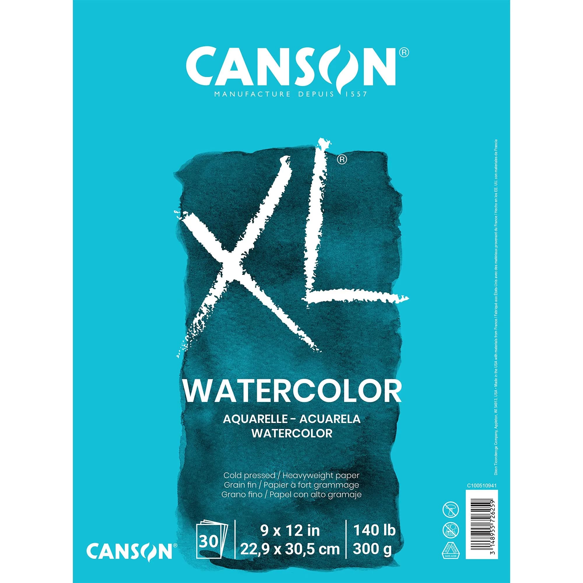 Canson XL Watercolor Paper Pad 9" x 12" 30 Sheets/Pad, 3 Pads | 140 lb (300 gsm) Cold Press Paper for Mixed Media Art - main product image