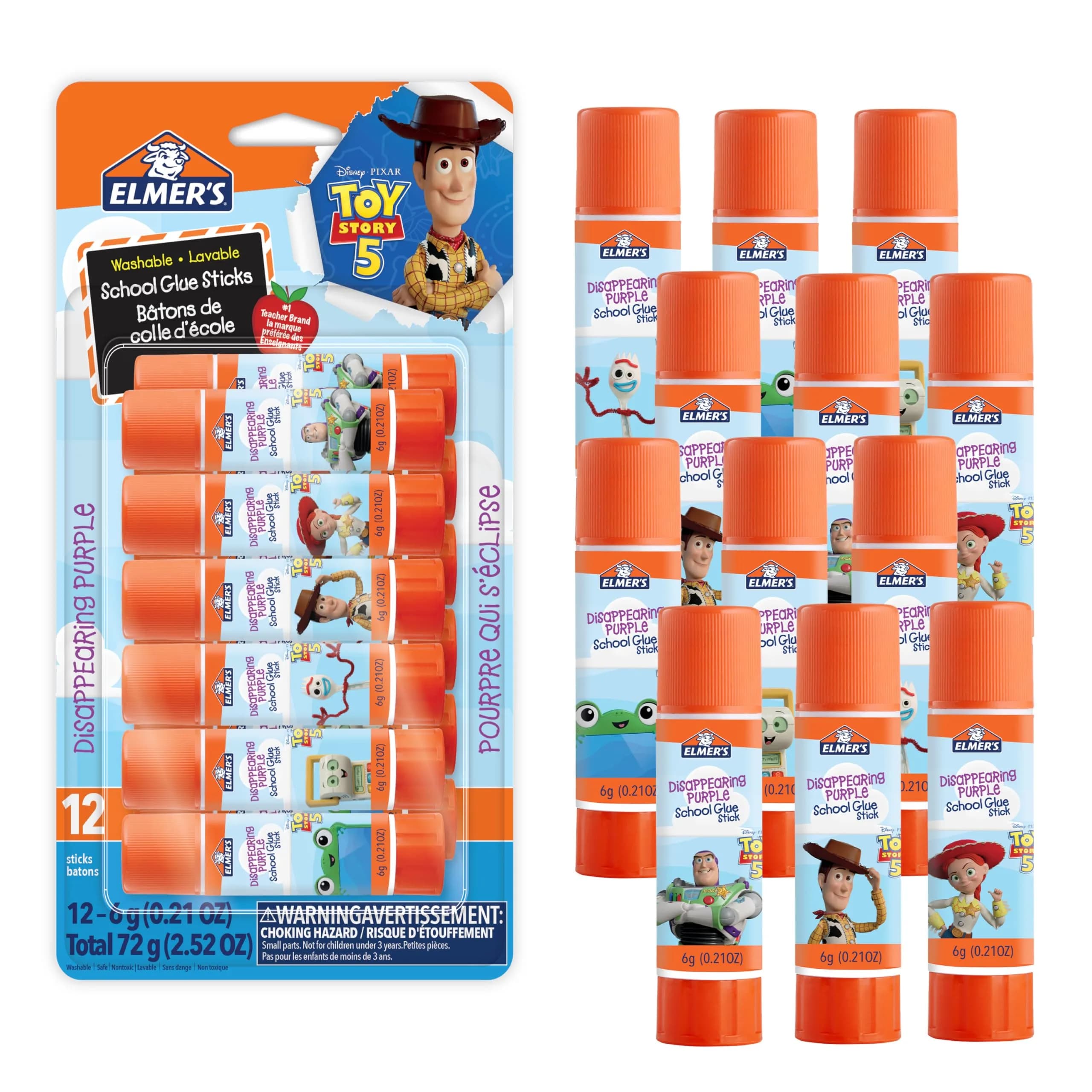 Elmer's Disappearing Purple Glue Sticks Featuring Toy Story Characters, 6 Grams, 12 Count | Acid Free, Photo Safe, Nontoxic & Washable - main product image