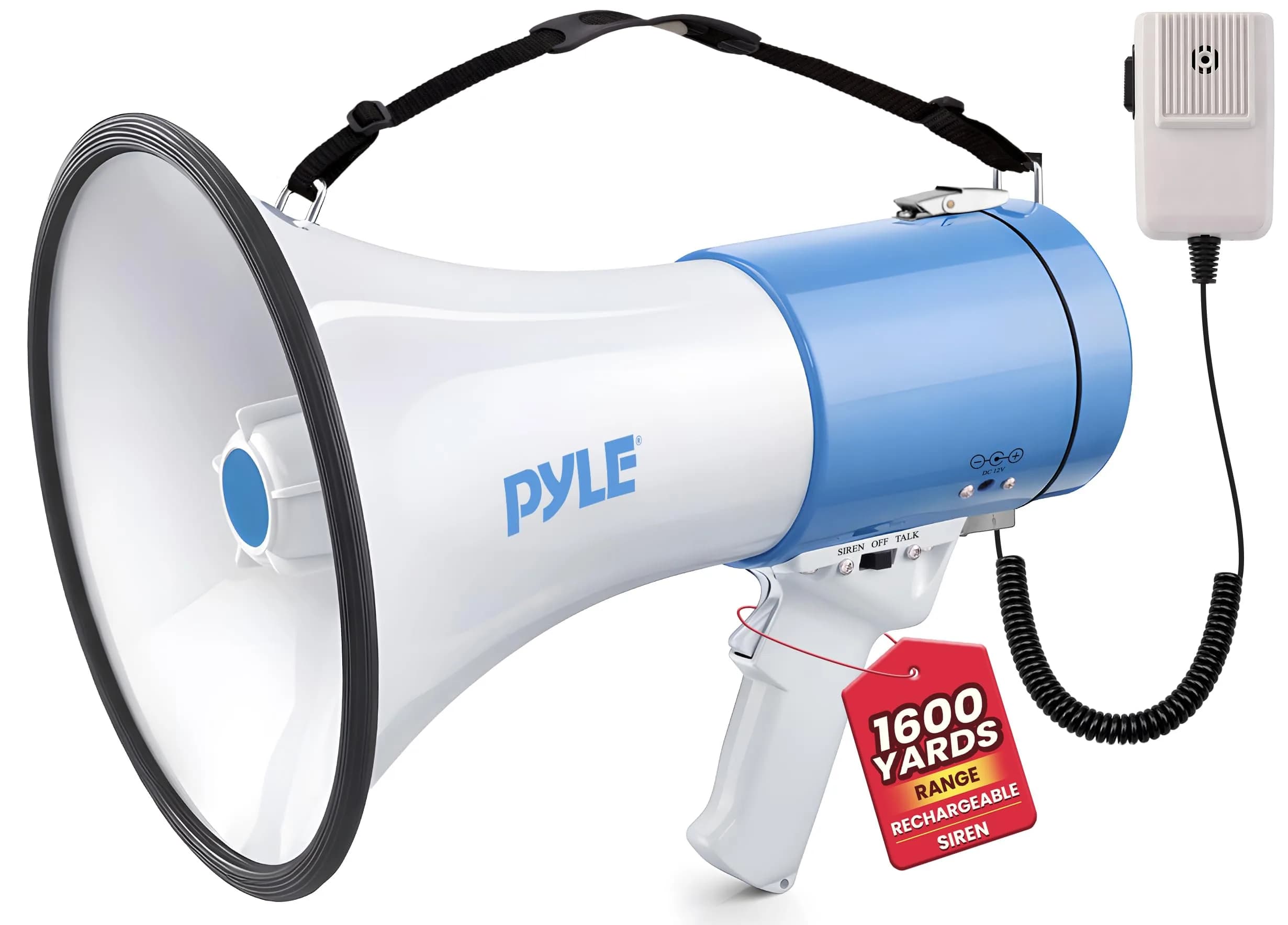 Pyle Portable Megaphone Speaker PA Bullhorn 50W | 1200 Yard Range, Siren, Adjustable Volume — 50W