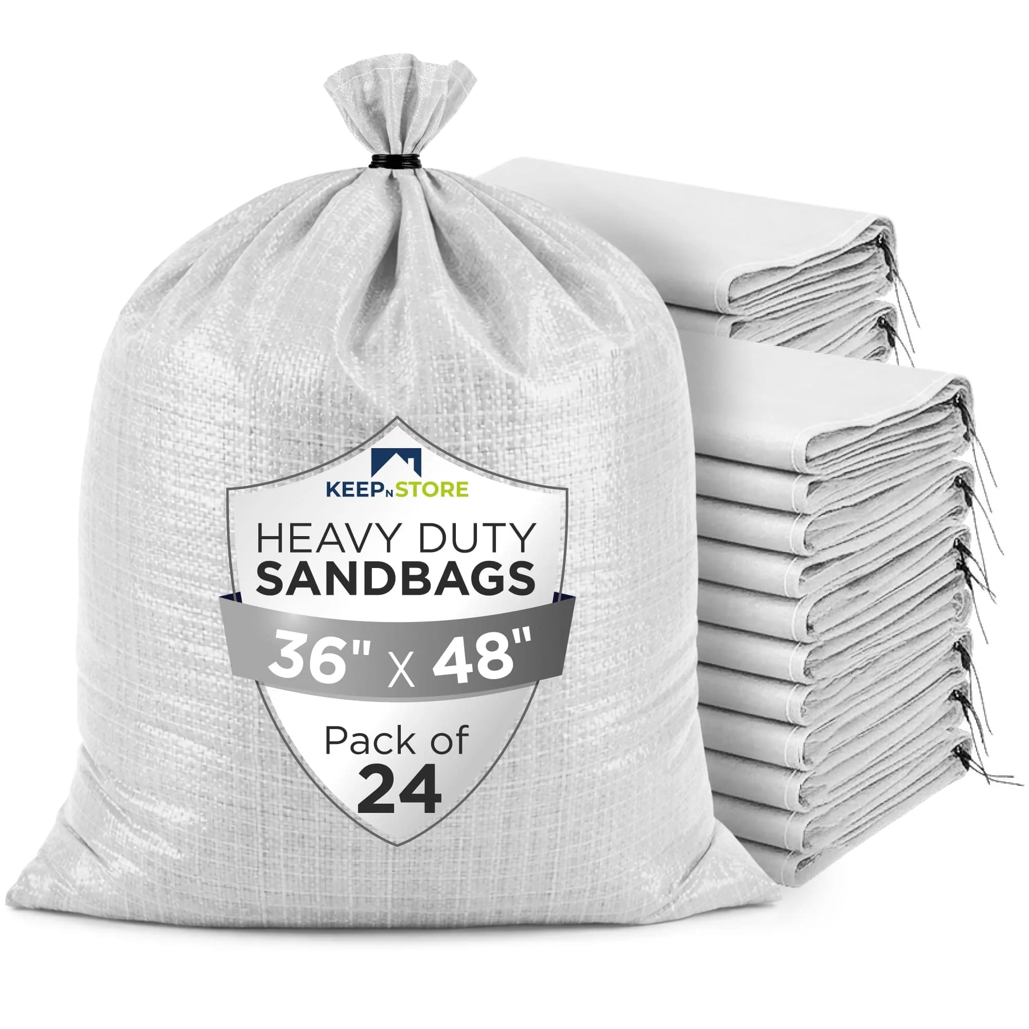 Keep N Store Heavy Duty Sand Bags Pack of 24 | Flood Control & Industrial Use, 12x20 inches, 25 Pounds — 36"W x 48"L