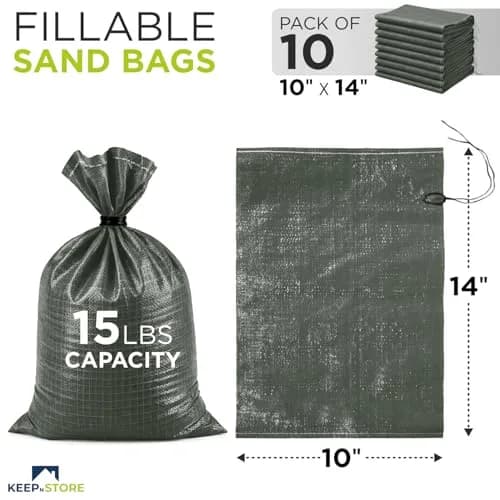 Keep N Store Heavy Duty Sand Bags Pack of 10, Army Green 25cm x 35cm (10"x14") | Flood Control & Weight Bags thumbnail 2