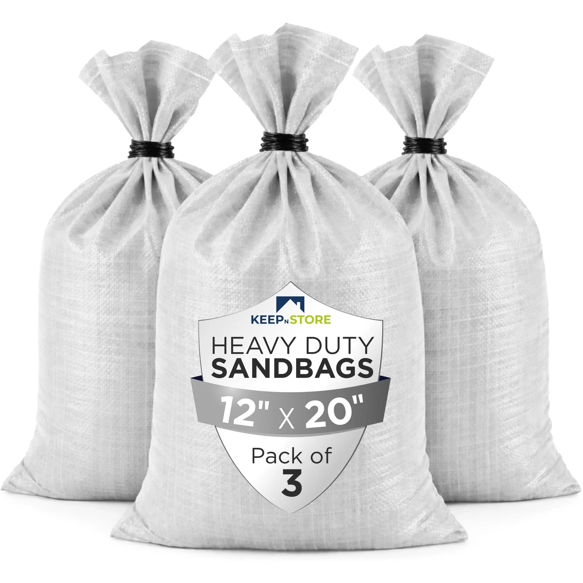 Keep N Store Heavy Duty Sand Bags Pack of 3 | 10x14 inches, 15 lbs, UV Protected, Fillable for Flood Control — 12"W x 20"L