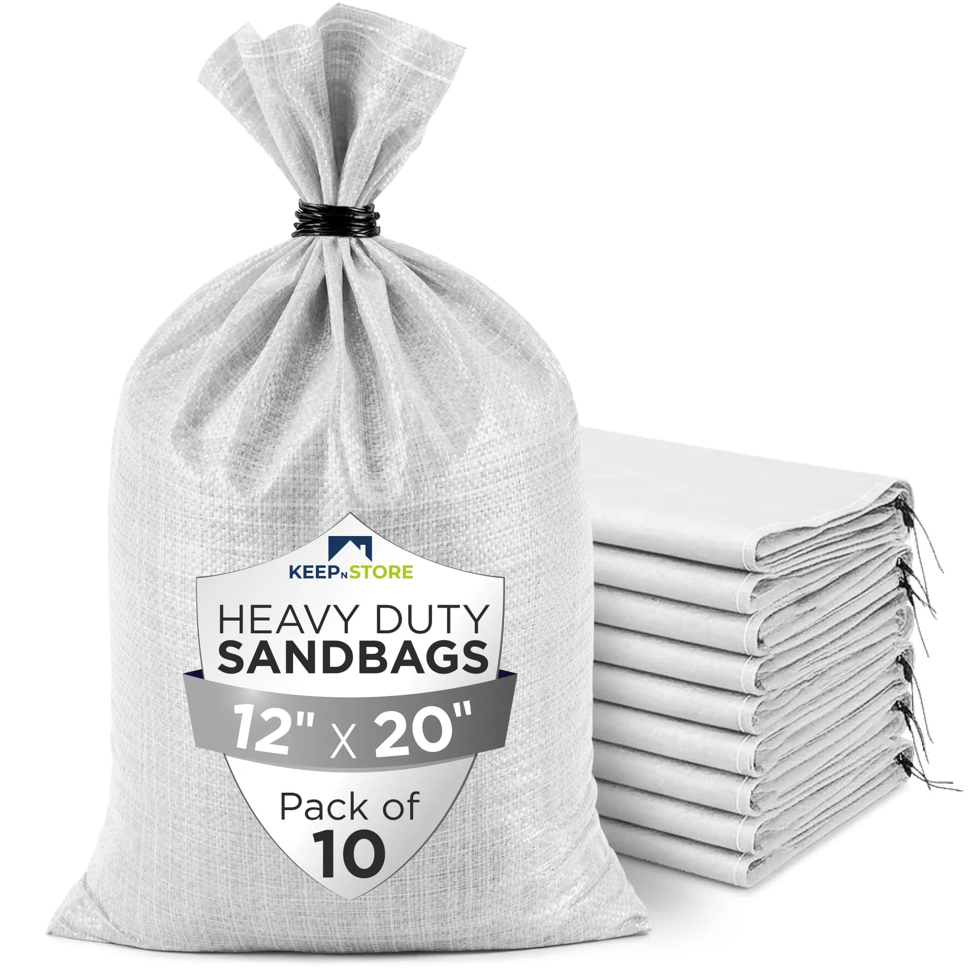 Keep N Store Heavy Duty Sand Bags Pack of 10 | 12x20 inch, 25 lb Capacity, UV Protected, Fillable with Ties, Bright Orange — White / 12"W x 20"L