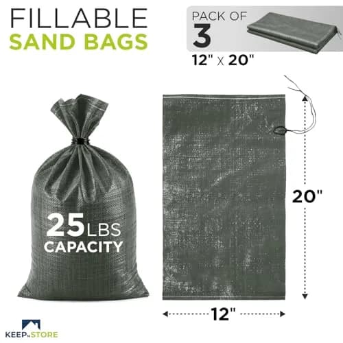 Keep N Store Heavy Duty Sand Bags Pack of 3 | 12x20 inches, 25 lbs, UV Protected, Fillable for Flood Control thumbnail 2