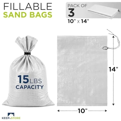 Keep N Store Heavy Duty Sand Bags Pack of 3 | 10x14 inches, 15 lbs, UV Protected, Fillable for Flood Control thumbnail 2