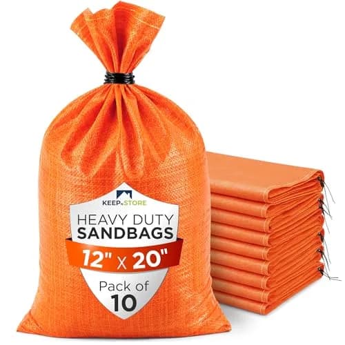 Keep N Store Heavy Duty Sand Bags Pack of 10 | 12x20 inch, 25 lb Capacity, UV Protected, Fillable with Ties, Bright Orange thumbnail 1
