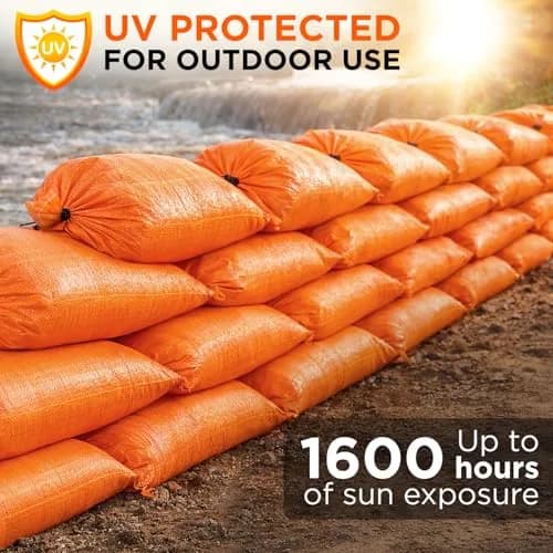 Keep N Store Heavy Duty Sand Bags Pack of 10 | 12x20 inch, 25 lb Capacity, UV Protected, Fillable with Ties, Bright Orange thumbnail 6
