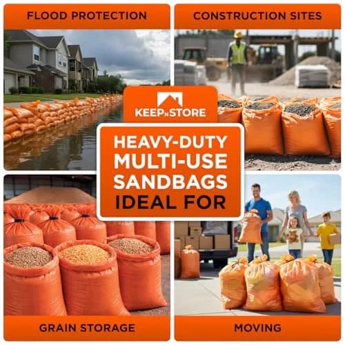Keep N Store Heavy Duty Sand Bags Pack of 10 | 12x20 inch, 25 lb Capacity, UV Protected, Fillable with Ties, Bright Orange thumbnail 9