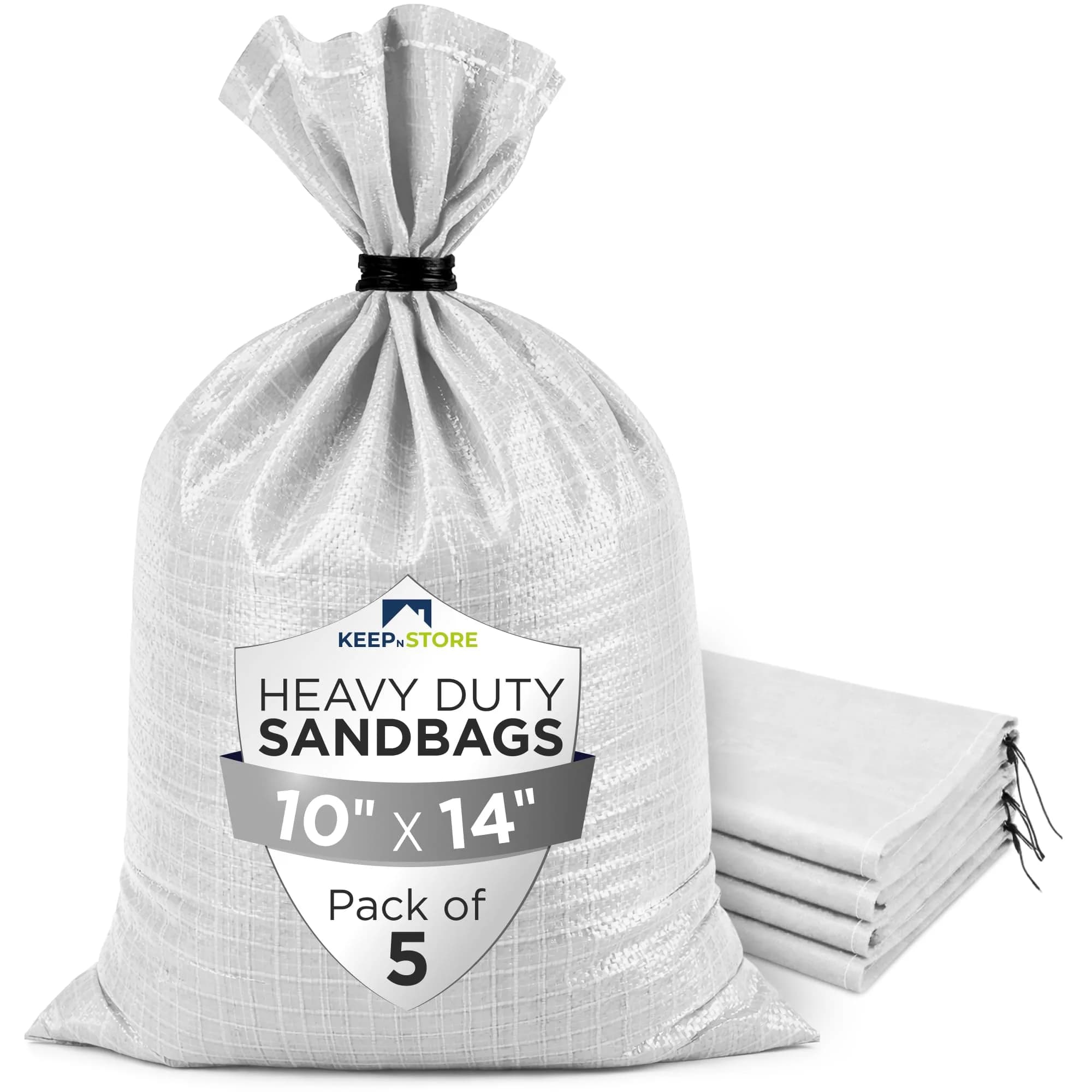 Keep N Store Heavy Duty Sand Bags Pack of 5 | Flood Control & Industrial Use, 10x14 inches, 15 Pounds — White