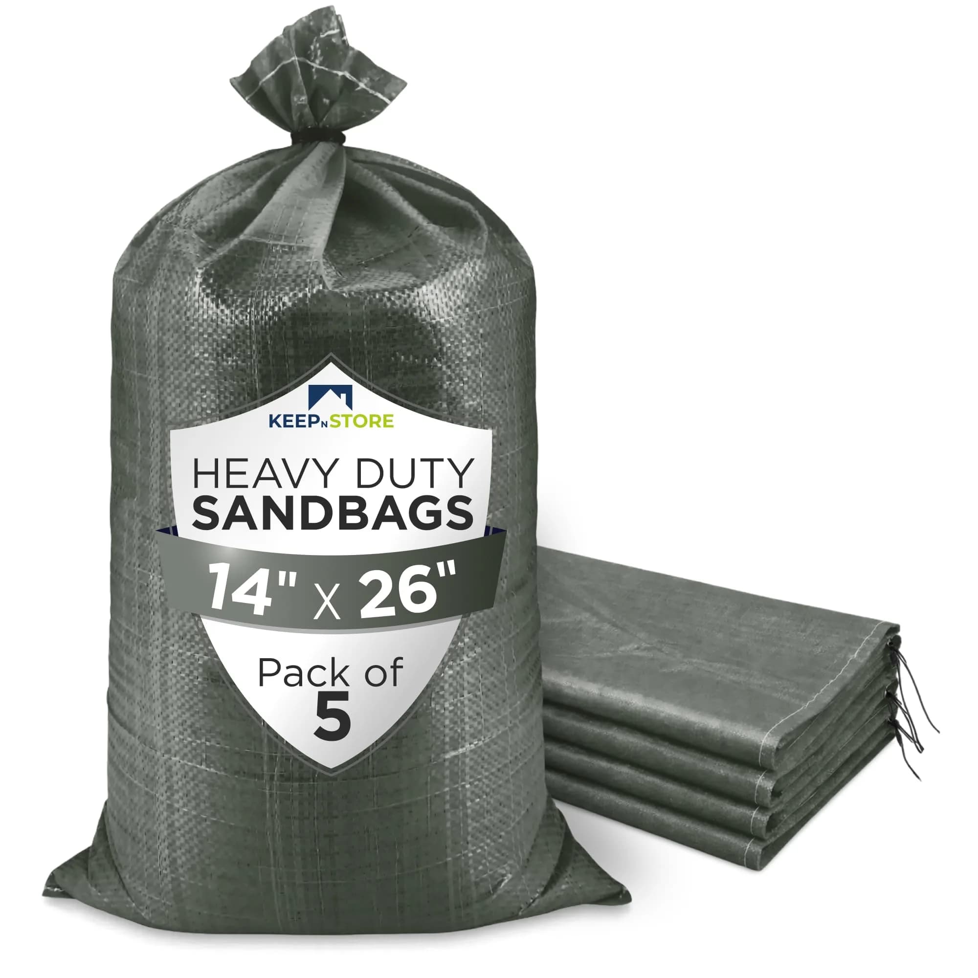 Keep N Store Heavy Duty Sand Bags Pack of 5 | Flood Control & Industrial Use, 10x14 inches, 15 Pounds — Army Green / 14"W x 26"L