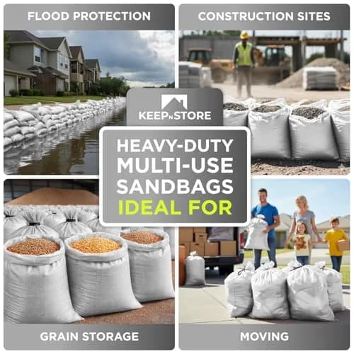 Keep N Store Heavy Duty Sand Bags Pack of 5, White Empty Sandbags 36cm x 66cm (14"x26") | UV Protected Woven Polypropylene for Flood Control & Weight thumbnail 9