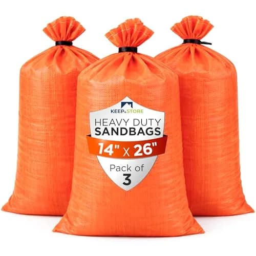 Keep N Store Heavy Duty Sand Bags Pack of 3 | 14x26 inch, 50 lb Capacity, UV Protected, Bright Orange, Reusable Flood Control Bags thumbnail 1