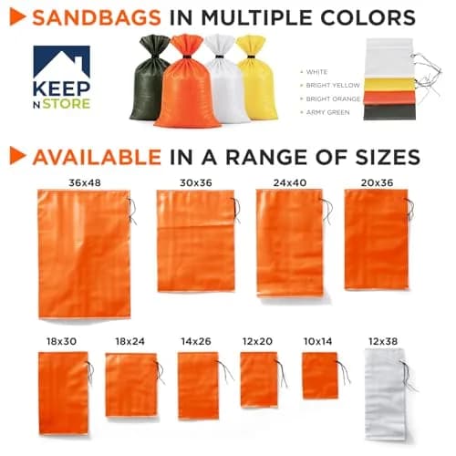 Keep N Store Heavy Duty Sand Bags Pack of 3 | 14x26 inch, 50 lb Capacity, UV Protected, Bright Orange, Reusable Flood Control Bags thumbnail 3