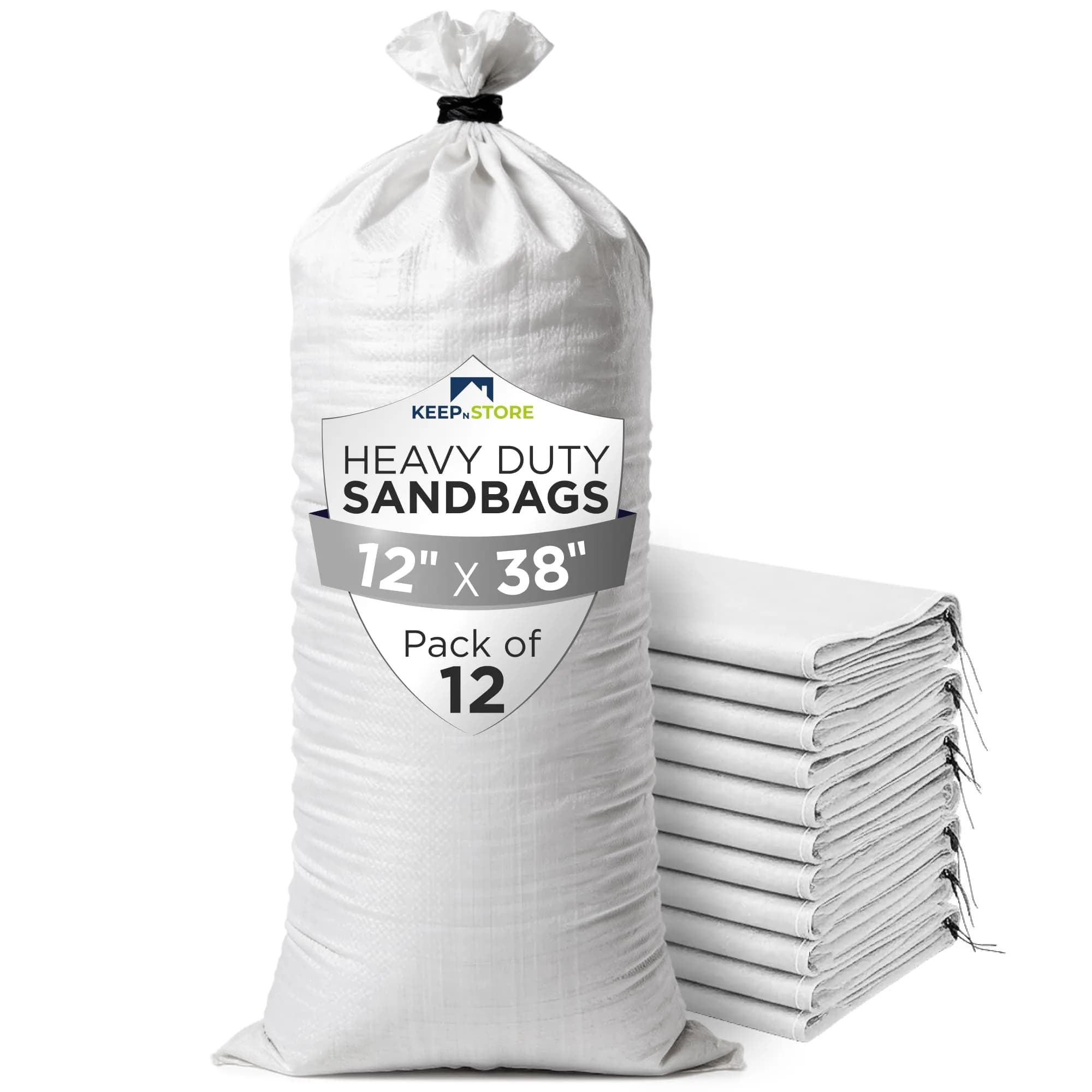Keep N Store Heavy Duty Sand Bags Pack of 12, White, 91 cm x 46 cm (38x18 inches) | Flood Control & Weight Stabilization - main product image