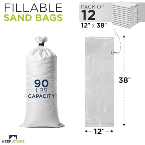 Keep N Store Heavy Duty Sand Bags Pack of 12, White, 91 cm x 46 cm (38x18 inches) | Flood Control & Weight Stabilization thumbnail 2
